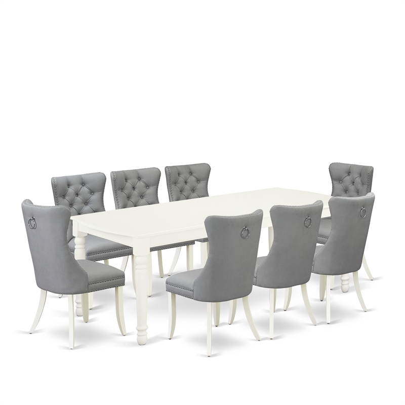 East West Furniture 9-Piece Modern Dining Table Set in Linen White/Light Gray