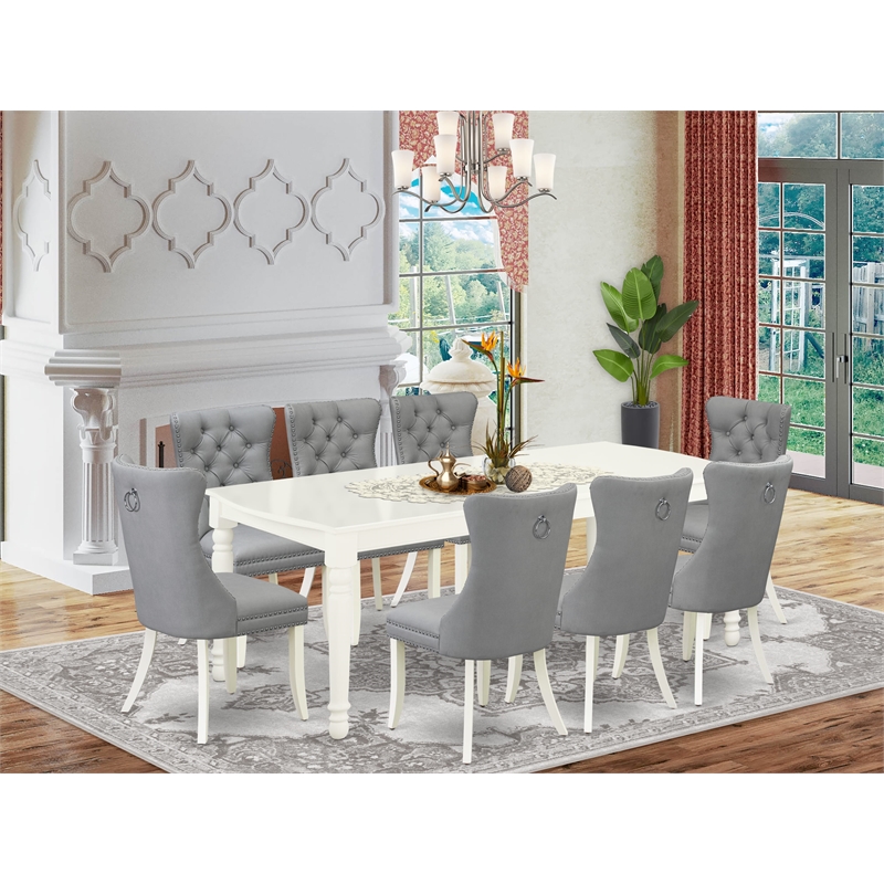 East West Furniture 9-Piece Modern Dining Table Set in Linen White/Light Gray