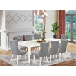 East West Furniture 9-Piece Modern Dining Table Set in Linen White/Light Gray