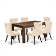East West Furniture 7-Piece Dining Room Set in Distressed Jacobean/Light Beige