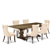 East West Furniture 7-Piece Kitchen Set in Light Beige/Distressed Jacobean