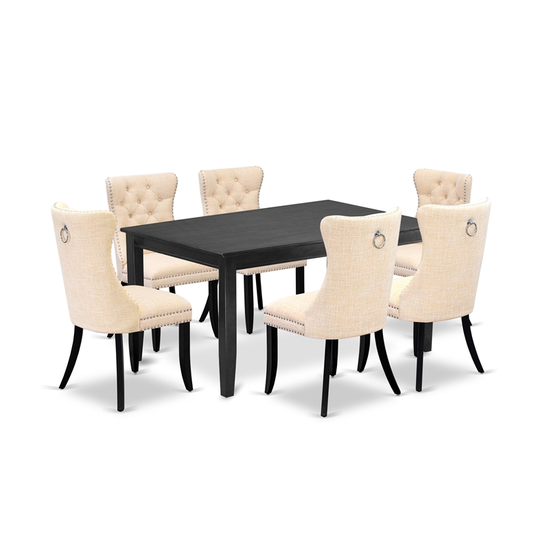East West Furniture 7-Piece Dinette Set in Light Beige/Black
