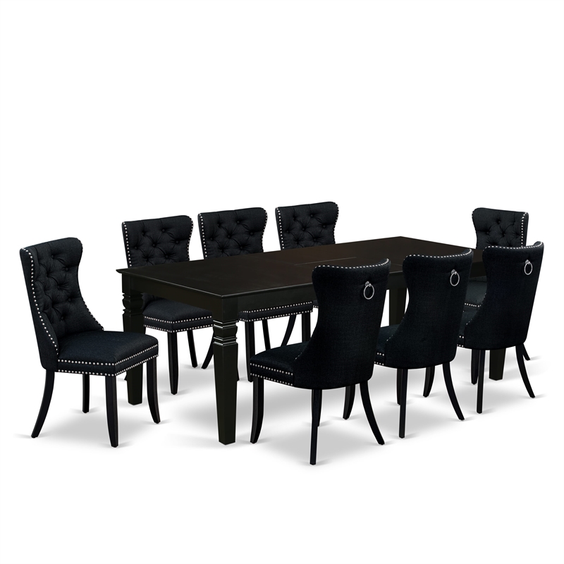 East West Furniture 9-Piece Dining Table Set in Black/Black
