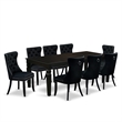 East West Furniture 9-Piece Dining Table Set in Black/Black