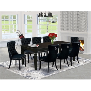 East West Furniture 9-Piece Dining Table Set in Black/Black