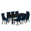 East West Furniture 9-Piece Dinette Set in Black/Navy Blue