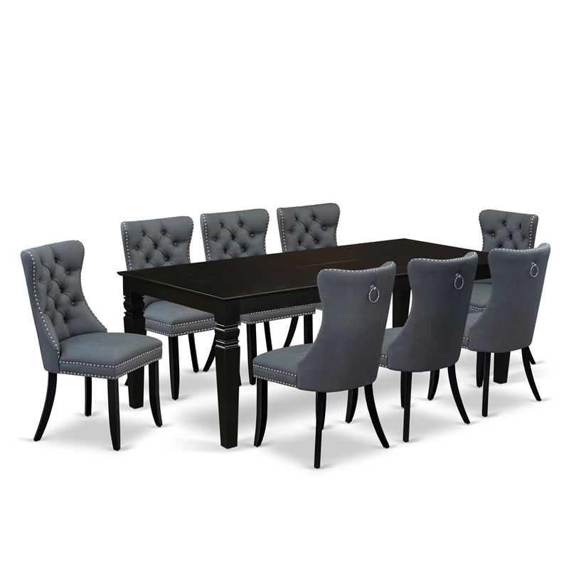 East West Furniture 9-Piece Dining Set in Black/Platinum Gray