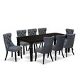 East West Furniture 9-Piece Dining Set in Black/Platinum Gray