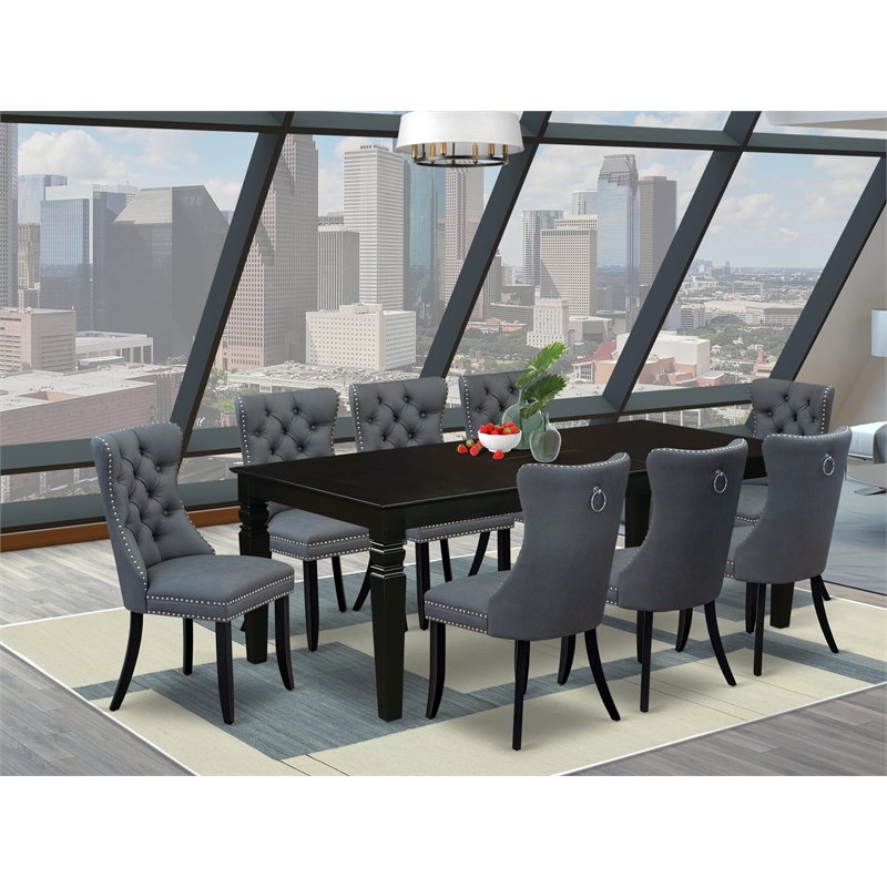 East West Furniture 9-Piece Dining Set in Black/Platinum Gray