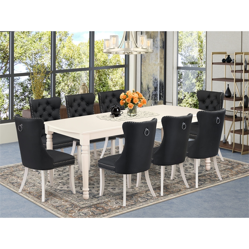 East West Furniture 9-Piece Dinette Set in Linen White/Dark Gray