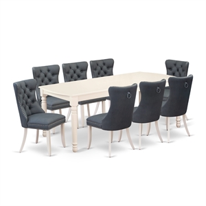 East West Furniture 9-Piece Dining Table Set in Linen White/Platinum Gray