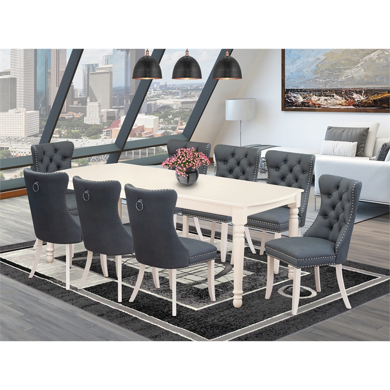 East West Furniture 9-Piece Dining Table Set in Linen White/Platinum Gray