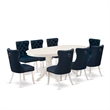 East West Furniture 9-Piece Kitchen Table Set in Linen White/Navy Blue