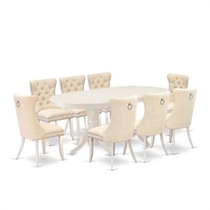East West Furniture 9-Piece Kitchen Table Set in Linen White/Light Beige