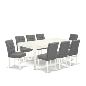 East West Furniture 9-Piece Dining Set in Linen White/Platinum Gray