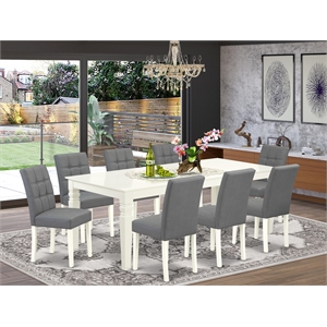 East West Furniture 9-Piece Dining Set in Linen White/Platinum Gray