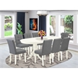 East West Furniture 9-Piece Dining Table Set  in Linen White/Platinum Gray