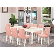 East West Furniture 9-Piece Dining Table Set in Linen White/Beige Red