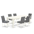 East West Furniture 7-Piece Dinette Set in Linen White/Platinum Gray