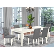 East West Furniture 7-Piece Dinette Set in Linen White/Platinum Gray