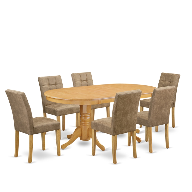 East West Furniture 7-Piece Dinette Set in Oak/Brown Textured