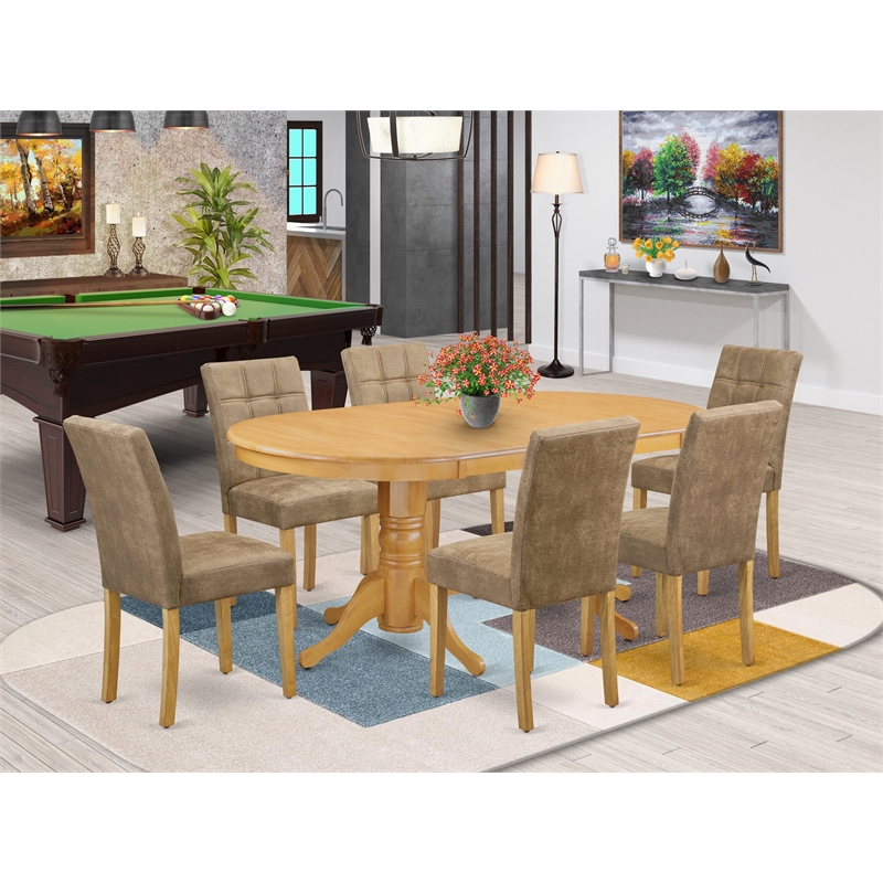 East West Furniture 7-Piece Dinette Set in Oak/Brown Textured