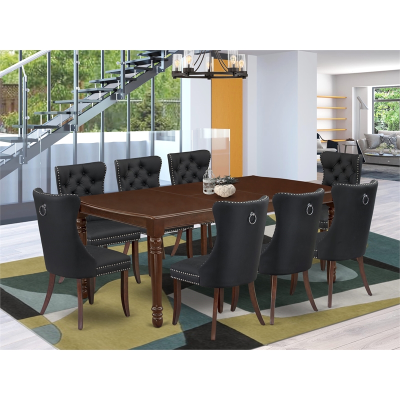East West Furniture 9-Piece Kitchen Table Set in Mahogany/Dark Gray