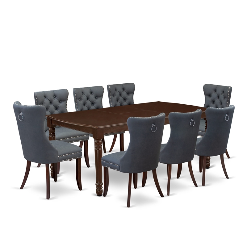 East West Furniture 9-Piece Dining Set in Mahogany/Platinum Gray