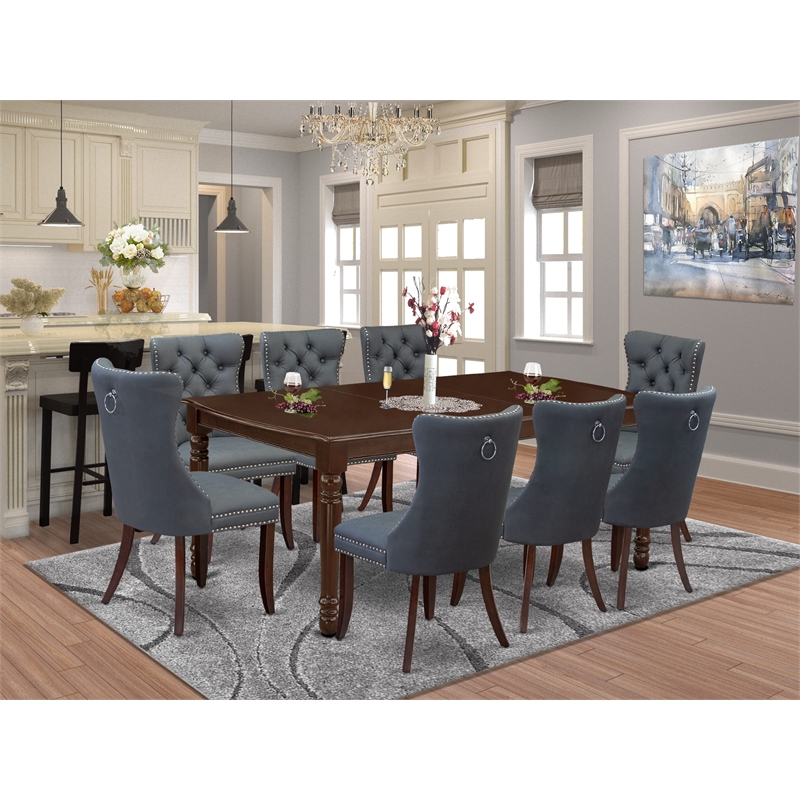 East West Furniture 9-Piece Dining Set in Mahogany/Platinum Gray