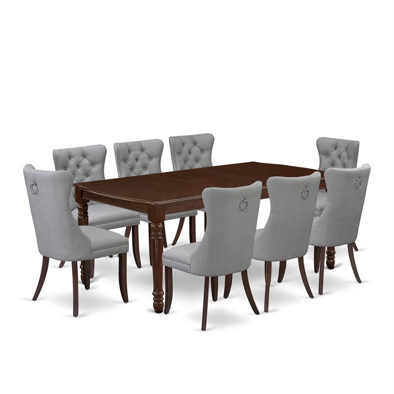 East West Furniture 9-Piece Dining Set in Mahogany/Light Gray