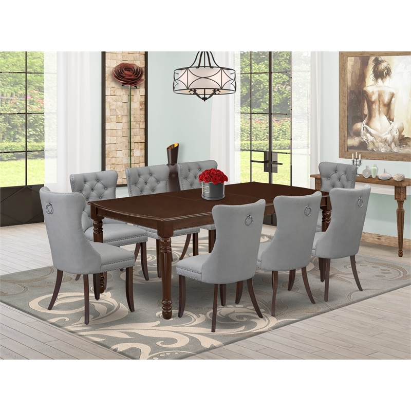 East West Furniture 9-Piece Dining Set in Mahogany/Light Gray