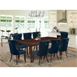 East West Furniture 9-Piece Dining Set in Mahogany/Navy Blue