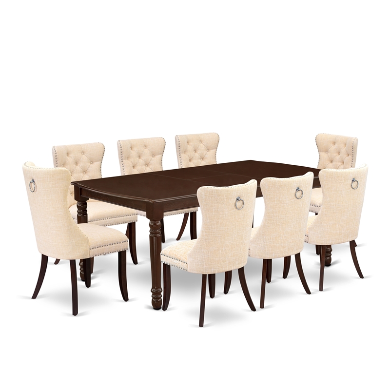 East West Furniture 9-Piece Dining Table Set in Mahogany/Light Beige
