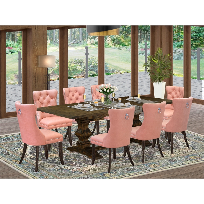 East West Furniture 9-Piece Kitchen Set in Beige Red/Distressed Jacobean