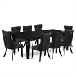 East West Furniture 9-Piece Dining Table Set in Black/Dark Gray