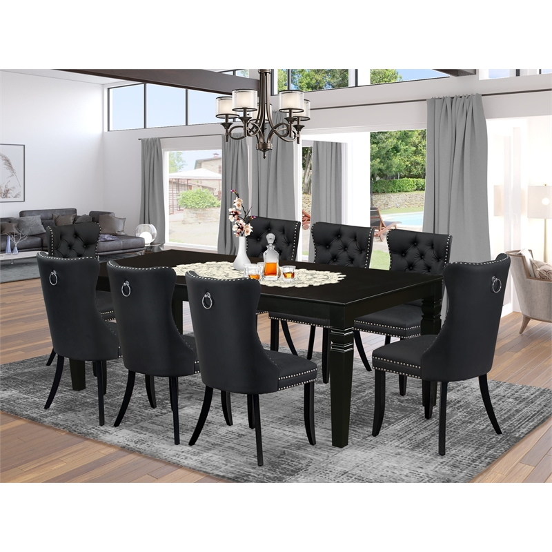 East West Furniture 9-Piece Dining Table Set in Black/Dark Gray