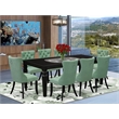 East West Furniture 9-Piece Dining Set in Black/Willow Green