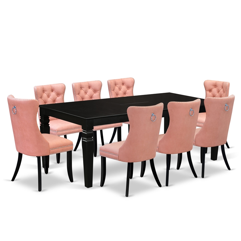 East West Furniture 9-Piece Kitchen Set in Black/Beige Red