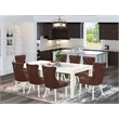 East West Furniture 9-Piece Kitchen Table Set in Linen White/Burgundy
