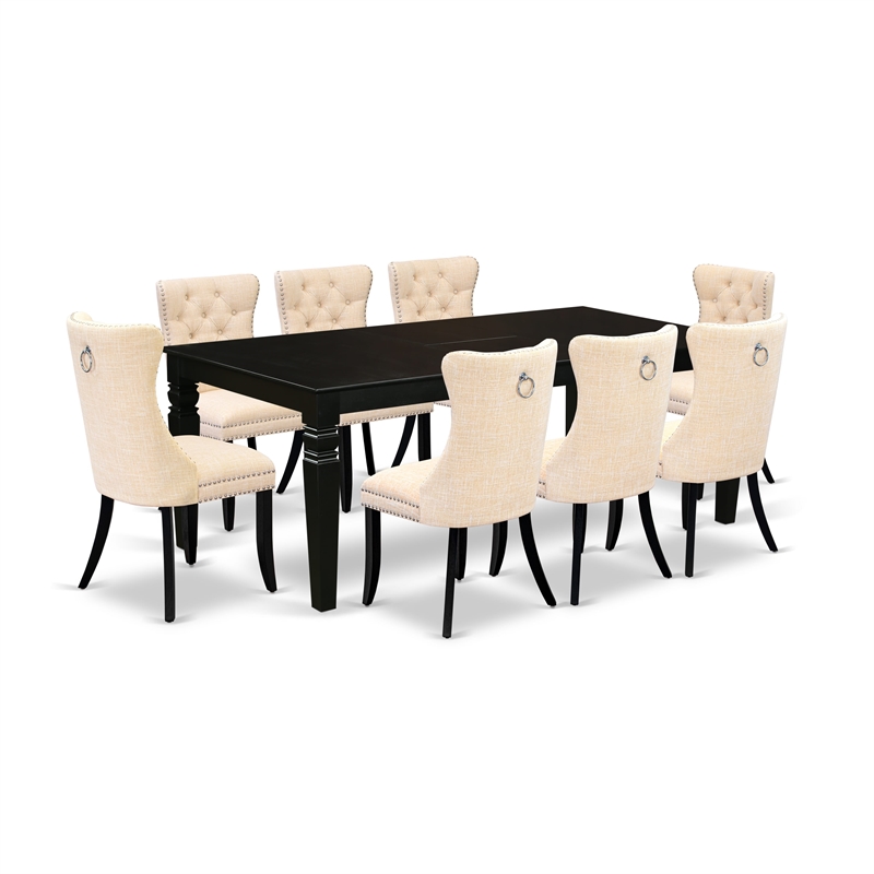 East West Furniture 9-Piece Dining Room Set in Light Beige/Black
