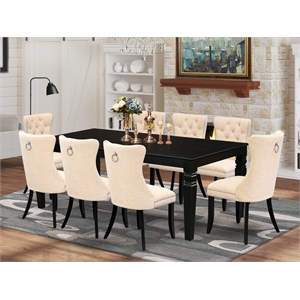 East West Furniture 9-Piece Dining Room Set in Light Beige/Black