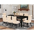 East West Furniture 9-Piece Dining Room Set in Light Beige/Black