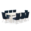 East West Furniture 9-Piece Dining Table Set in Linen White/Navy Blue
