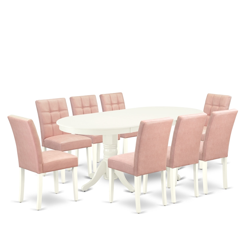 East West Furniture 9-Piece Kitchen Table Set in Linen White/Beige Red