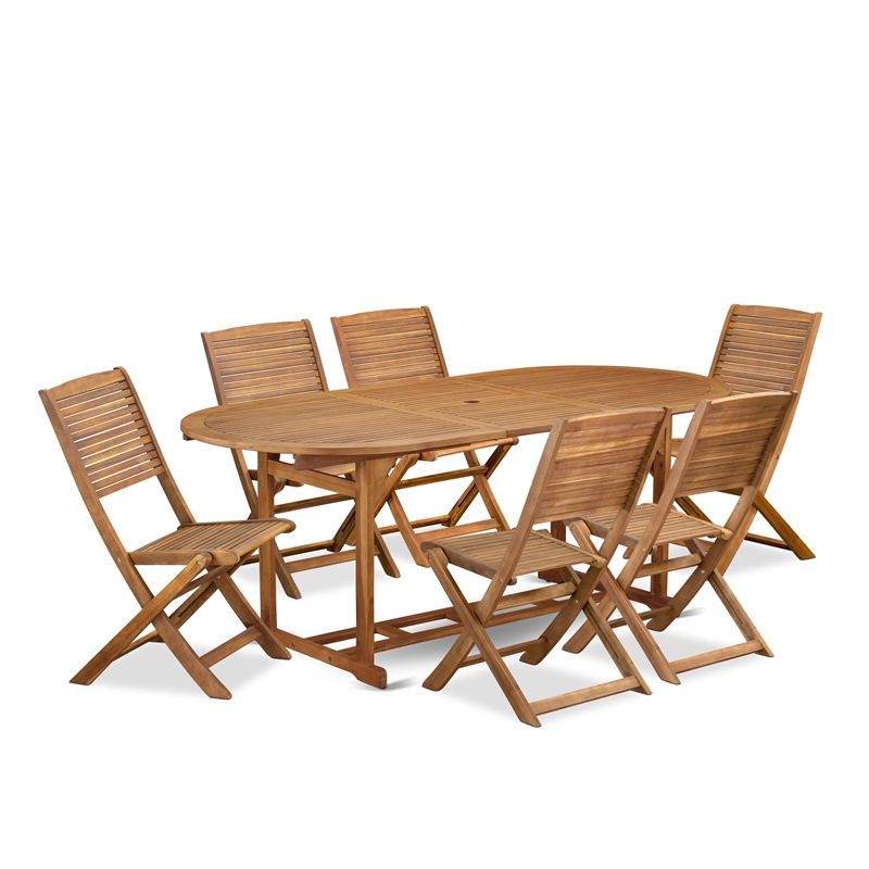 East West Furniture 7-Piece Outdoor Patio Dining Set in Natural Oil
