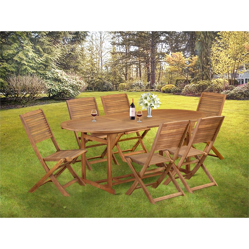 East West Furniture 7-Piece Outdoor Patio Dining Set in Natural Oil