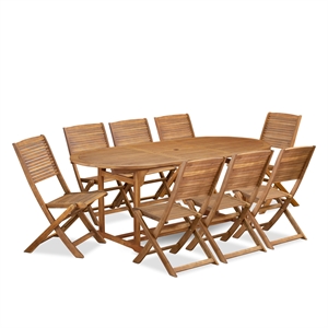 East West Furniture 9-Piece Patio Garden Table Set in Natural Oil