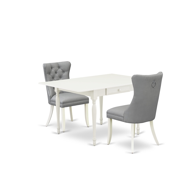 East West Furniture 3-Piece Dining Table Set in Linen White/Light Gray