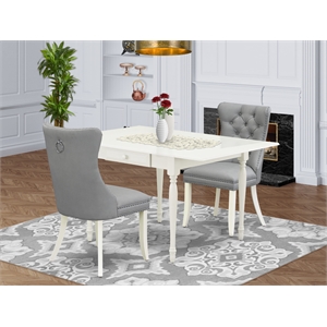 East West Furniture 3-Piece Dining Table Set in Linen White/Light Gray