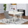 East West Furniture 3-Piece Dining Table Set in Linen White/Light Gray